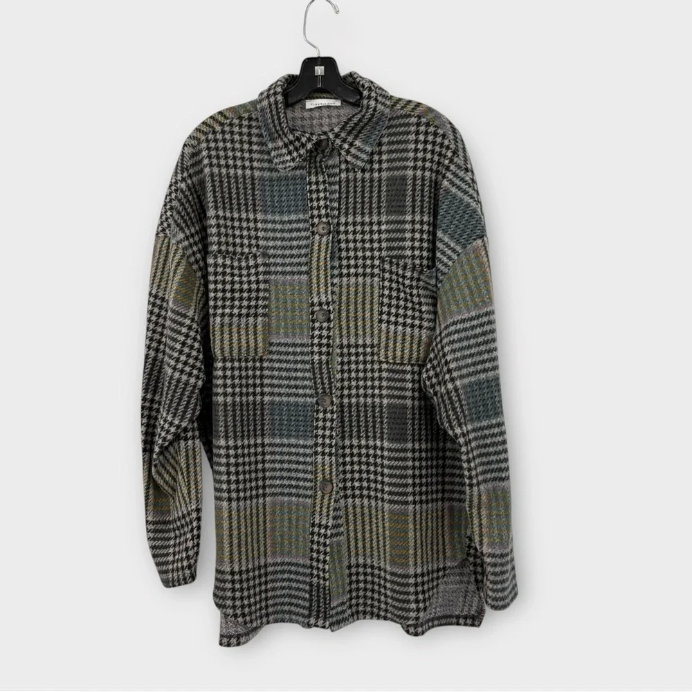 First Love by Lovelyn Cozy Plaid Relaxed Fit Top in Grey Women’s Size L - Picture 3 of 8
